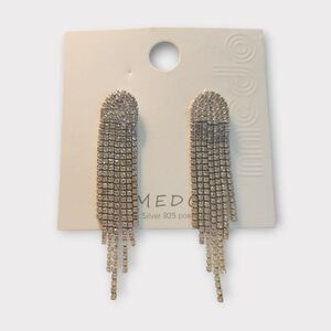 ❄️MEDO Silver .925 Post Rhinestone Drop Cascade Rounded Top Pierced Earrings